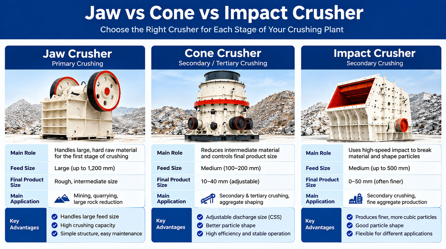 Cone Crusher vs Jaw Crusher vs Impact Crusher